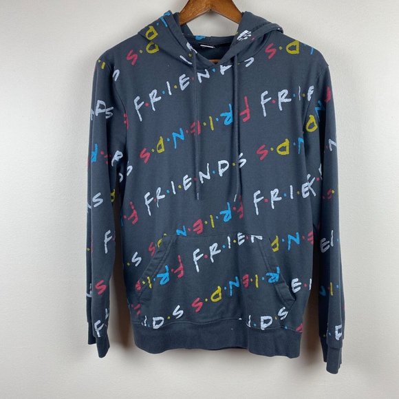 Friends Hoodie Sweatshirt M Gray Multicolor Graphic Pocket Fleece Lined - Picture 1 of 10